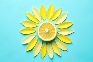slice of lemon on a blue background