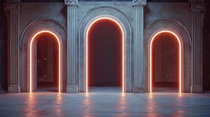 Neon Arches with Ancient Hallway.