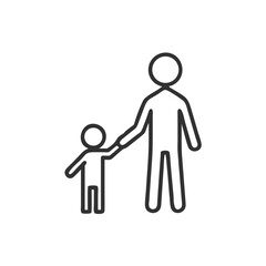 Child holding adult's hand icon for family safety materials, parenting guides, and public space signage. Visual for child supervision content and family-oriented communications