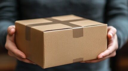 Hands carefully holding a sealed cardboard box