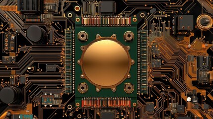 Fototapeta premium Artificial intelligence microprocessor in a sleek, tech-themed circuit layout