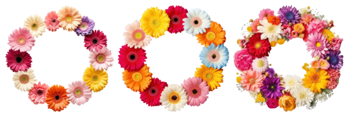 PNG Vibrant floral wreaths collection, element set on transparent background