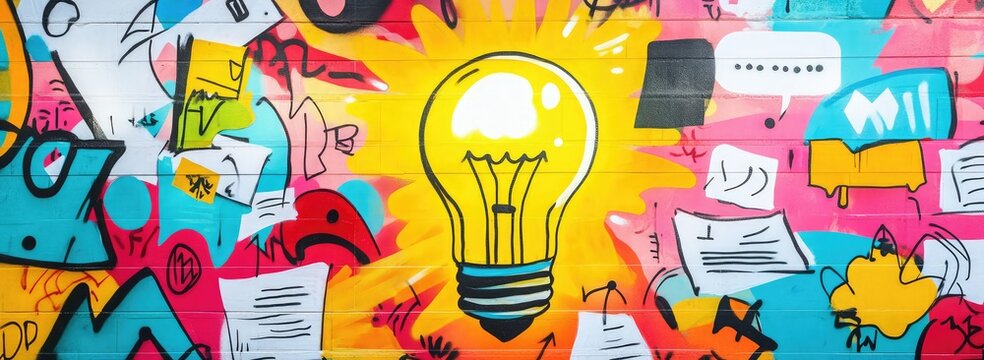 Bright Idea amidst Colorful Graffiti Art