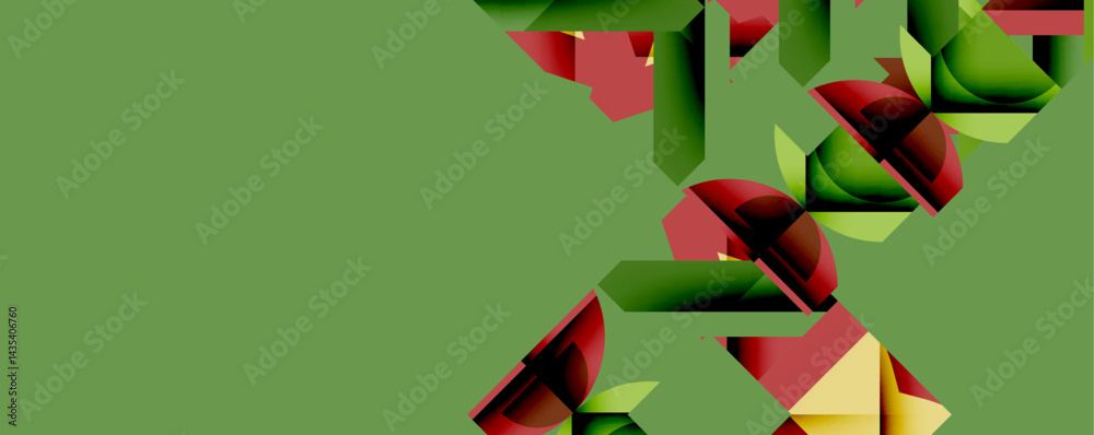 Leinwandbilder Abstract geometric shapes overlap, creating dynamic visual texture. Colors include red, green, yellow against muted background.
