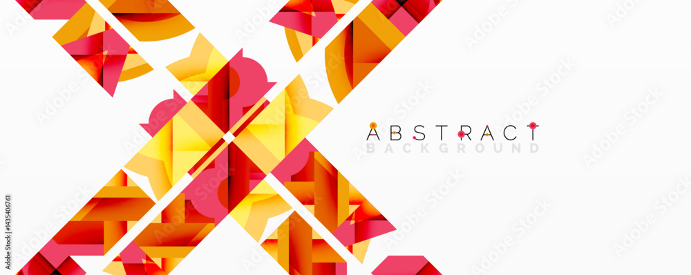 Poster Bright geometric shapes overlap, creating dynamic abstract composition. Warm colors dominate design, offering modern feel.