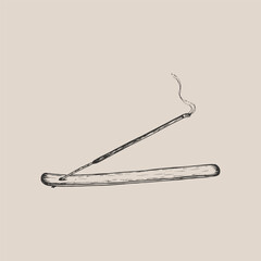 Incense stick on a wooden stand drawing illustration. Aromatherapy scented Spa stick sketch engraving style vector. Hand drawn line art clipart