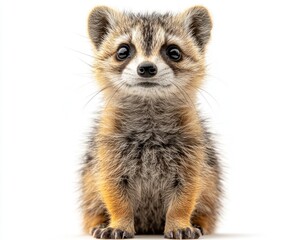 Fototapeta premium Cute young animal sits upright, showcasing its fluffy fur and curious expression