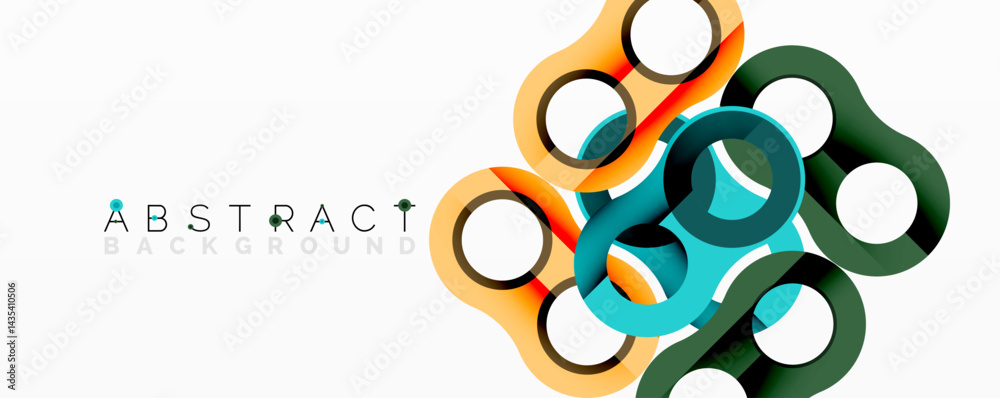 Poster abstract circles overlap, creating modern design. colors include orange, teal, brown, green. minimal