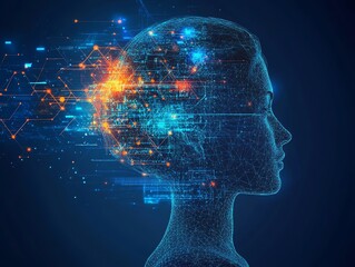 Obraz premium Digital Mind: Glowing Network of Data and Human Form