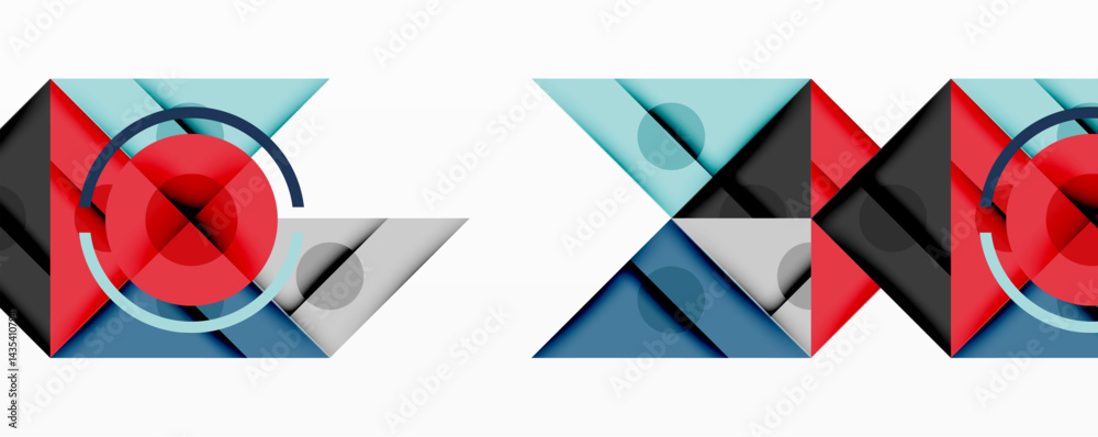 Poster Abstract geometric shapes overlap, creating dynamic composition. Red circles contrast with cool blues, grays, blacks. Modern design elements present.