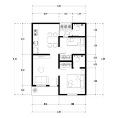 Black and White floor plan of a modern unfurnished house for your design. Suburban house vector blueprint. Architectural background. eps