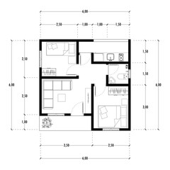 Black and White floor plan of a modern unfurnished house for your design. Suburban house vector blueprint. Architectural background. eps