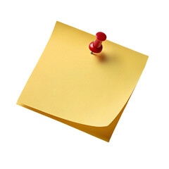 Yellow Sticky Note with Red Pushpin on Transparent Background | Isolated Post-it Note PNG
