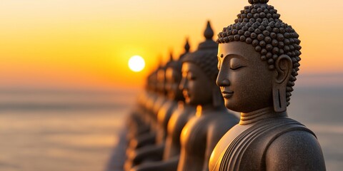 buddha statue at sunset, peace and harmony 