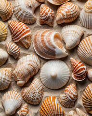 Textured Seashell Collection on Fine White Sand &ndash; Minimalist Coastal Still Life