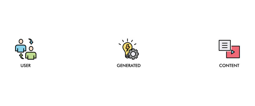 UGC banner web icon set vector illustration concept for user-generated content with icon of people, network, process, engine, click, internet, website, archive and browser