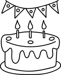 vintage cake adorned with candles and festive bunting creates joyful celebration atmosphere