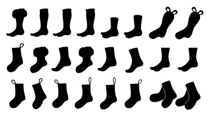 set of Sock winter silhouette vector on tranparent background