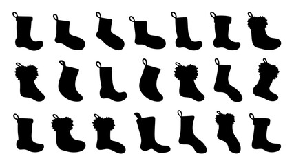 set of Sock winter silhouette vector on tranparent background