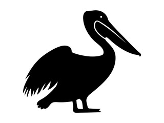 silhouette of a standing pelican with an extended beak and distinctive wing shape, ideal for coastal-themed designs, marine branding, and wildlife illustrations

