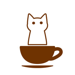 コーヒーカップに入っている白い猫のアイコン素材･茶色×白