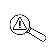 magnifying glass icon with attention sign, simple flat style, illustration, logo sign symbol pictogram template, for ui or ux isolated on white for mobile app, editable