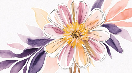 Obraz premium elegant pastel cosmos watercolor flowers botanical painting perfect for greeting cards or book cover artwork premium illustration wallpaper background