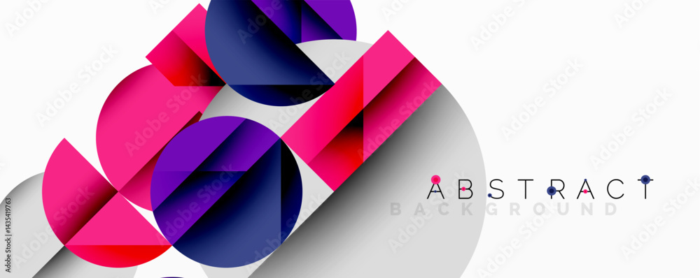 Poster modern geometric composition. vibrant pink, purple, navy shapes overlap creating dynamic visual effe