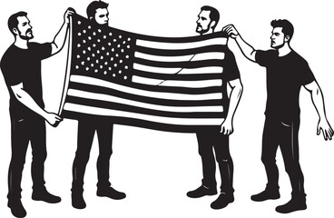 A black and white picture of a group of men with a flag in the background | Premium AI-generated vector
