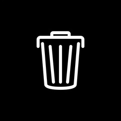 trash can icon, simple flat style, vector illustration symbol sign logo pictogram, isolated on black for mobile application
