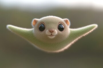 Fototapeta premium Cute, fluffy creature in flight. Soft, pastel colors. Adorable face. 3D rendering