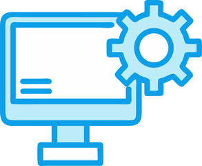 pc with gear outline icon on white background	