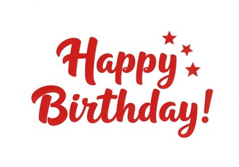 Bold red happy birthday text with three stars on white