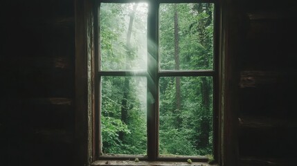 A window in a log cabin.