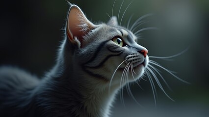 Gray Cat Side View Art Image