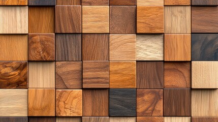 High-detail wooden cube mosaic in three dimensions with brown gradient shades