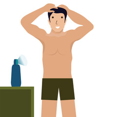 Fototapeta premium vector of man washing his hair with shampoo in the bathroom