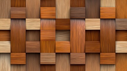 Interwoven wood cube design creating a repeating geometric effect, seamless pattern