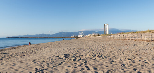 Panorama de la plage nord à Canet en Roussillon