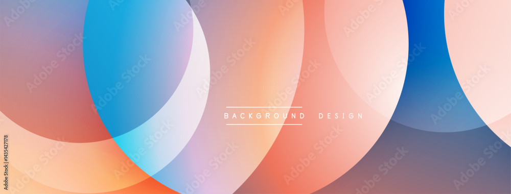 Aufkleber Abstract circles overlap, creating soft color gradients. Background features peach, blue, purple hues. Modern design element.