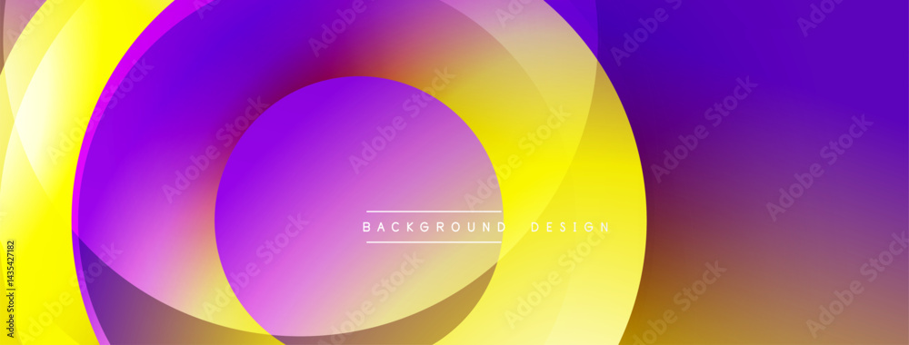 Poster abstract layers create dynamic purple, yellow gradient. modern design evokes fluidity, energy, visua