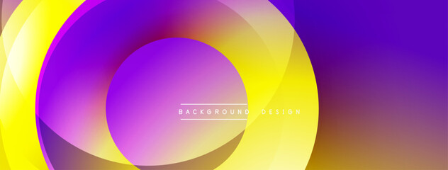 Abstract layers create dynamic purple, yellow gradient. Modern design evokes fluidity, energy, visual interest. Smooth transitions, vibrant colors.