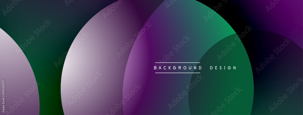 Poster abstract overlapping circles create gradient background. purple, green hues dominate composition. mi