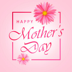 Naklejka premium Charming Happy Mother's Day 2025 design with pink daisy blossoms and elegant handwritten font on a gentle pastel backdrop. Best for celebrating love, gratitude, and motherhood. 