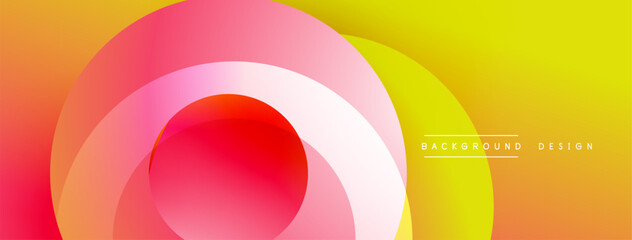 Abstract colorful layers create dynamic visual effect. Gradient hues blend smoothly, forming circular shapes. Modern design element.