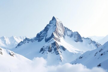 Fototapeta premium Snow-covered mountain peak, pristine white background, nature photography, cold, view