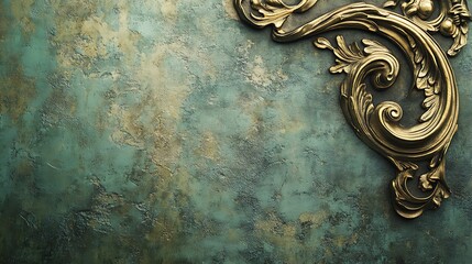 Gold Ornament on Teal Texture.
