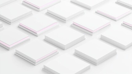 A collection of white square boxes with pink edges, arranged in a diamond pattern.