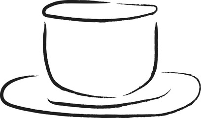 Simple Line Art Drawing of Coffee Cup and Saucer