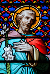 Fototapeta premium Stained glass (19th century) of Saint Joseph the Carpenter, father of Jesus.